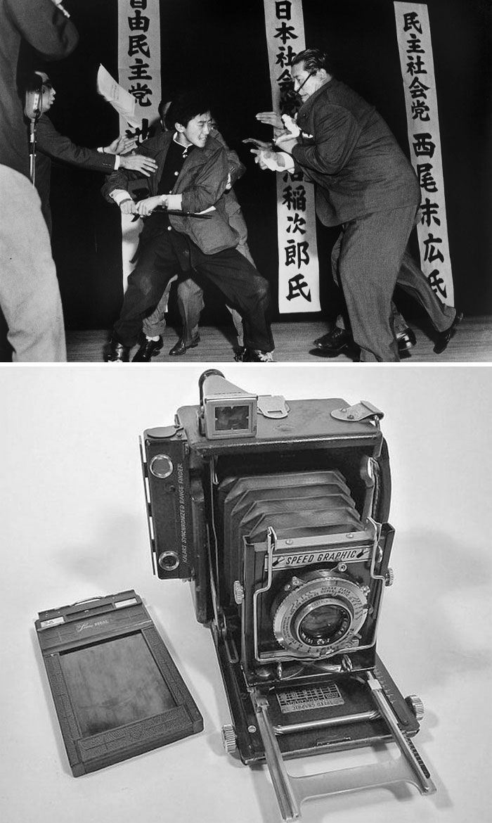 Tokyo Stabbing By Yasushi Nagao 1960 Speed Graphic 20 najbardziej rozpoznawalnych w historii zdjęć i aparaty, którymi zostały zrobione