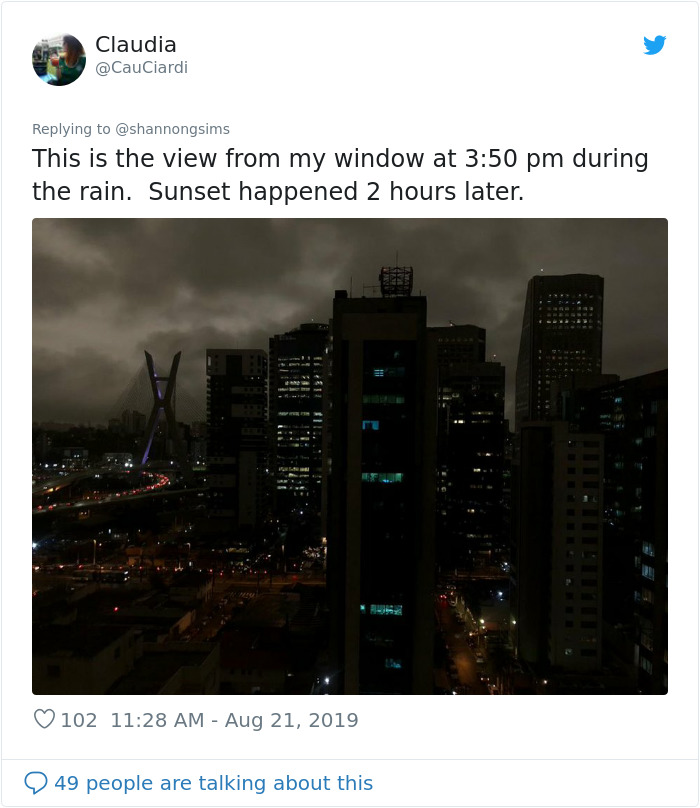 1164137156278984705 png 700 Apokaliptyczne zdjęcia z Sao Paulo. Warstwa czarnego dymu z pożarów lasów amazońskich całkowicie zakryła słońce