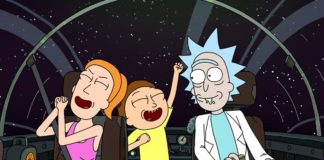 Trzy postacie z kreskówki w statku kosmicznym
