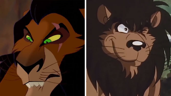 Porównanie dwóch scen, ciemne lwy