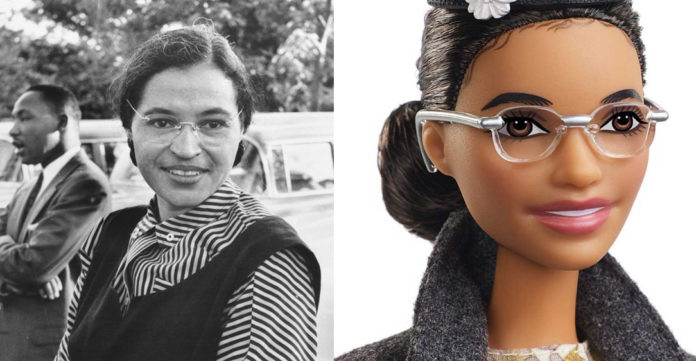 czarno-białe zdjęcie kobiety w okularach i zdjęcie lalki przedstawiające tę kobietę