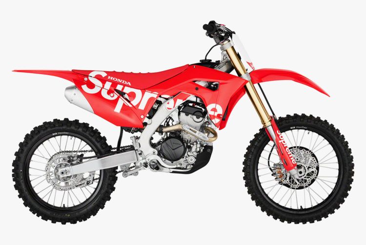 motocykl cross czerwony z logo supreme