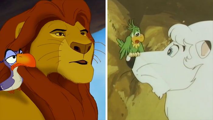 Porównanie dwóch scen, lew i ptak