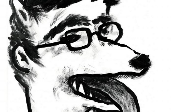 Rysunek przedstawiający psa w okularach