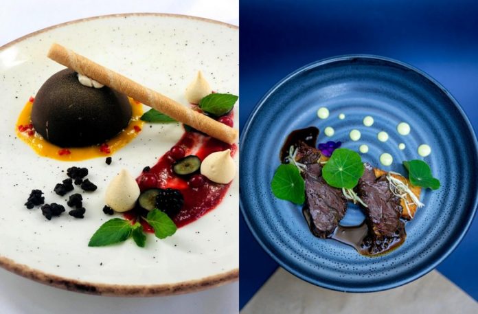 Dwa zdjęcia przedstawiające jedzenie na talerzu