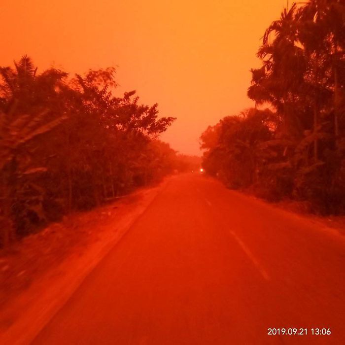 red sky indonesian 2 5d88d9f66ba0f 700 Nad jedną z wiosek w Indonezji pojawiło się krwistoczerwone niebo. To efekt pożarów lasów