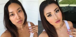 Dwa zdjęcia tej samej kobiety bez makijażu i w makijażu