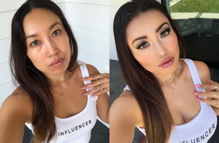 Dwa zdjęcia tej samej kobiety bez makijażu i w makijażu