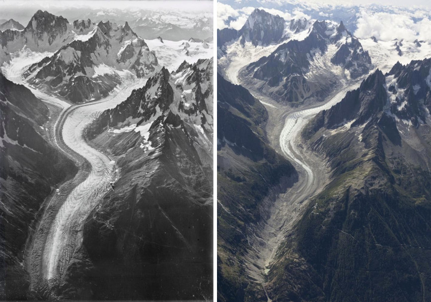 Łamiące serce zdjęcia z lotu ptaka pokazują jak dużo lodu stopniało na Mont Blanc Łamiące serce zdjęcia z lotu ptaka pokazują, jak dużo lodu stopniało na Mont Blanc