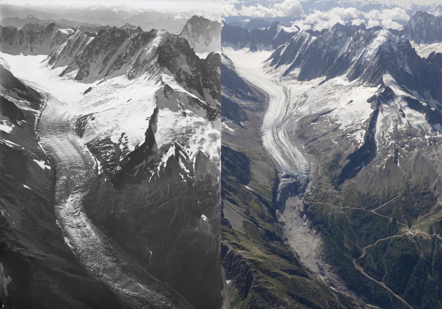 Łamiące serce zdjęcia z lotu ptaka pokazują jak dużo lodu stopniało na Mont Blanc 3 Łamiące serce zdjęcia z lotu ptaka pokazują, jak dużo lodu stopniało na Mont Blanc