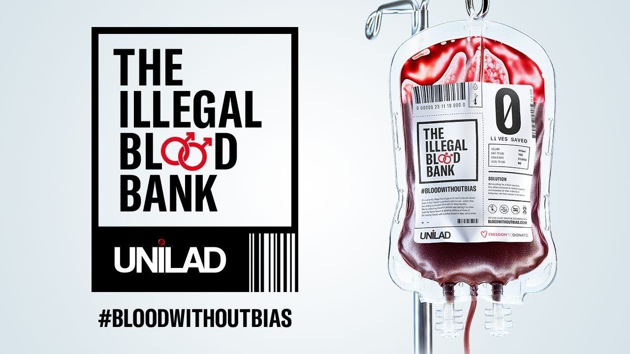 Materiał reklamowy akcji Illegal Blood Bank. Przedstawia medyczny worek krwi z logo kampanii